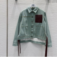 Famous Brand Loewe Denim Jacket with Tie 0716 Green 2025