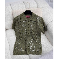 Famous Brand Gucci Sequins Knit Polo T-Shirt 0717 Green 2025