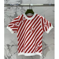 Luxury Discount Gucci Wool Short-sleeved Sweater G072408 Red 2025