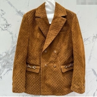 Grade Discount Gucci GG Suede Leather Jacket G072505 Brown 2025