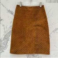 Top Design Gucci GG Suede Leather Skirt G072506 Brown 2025