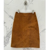 Top Design Gucci GG Suede Leather Skirt G072506 Brown 2025