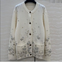 Top Grade Gucci Wool Cashmere Cardigan with Pearls and Strass Charm 0729 White 2025