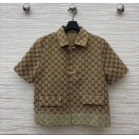 Shop Inexpensive Gucci GG Shirt with Crystals G82138 Brown 2025