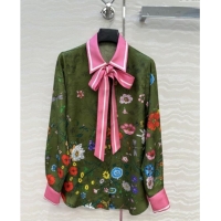 Best Quality Gucci Printed Silk Shirt G090107 Pink/Green 2025