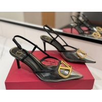 Grade Quality Valentino VLogo Signature Slingback Pumps 8cm in PVC and Calfskin Black VA082105