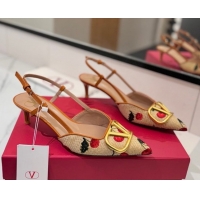 Best Price Valentino VLogo Signature Cherryfic Slingback Pumps 5cm in Raffia Straw 0821053