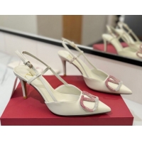 Pretty Style Valentino VLogo Signature Slingback Pumps 8cm in Calfskin with Strass White/Multi VA082109