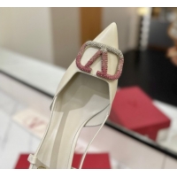 Pretty Style Valentino VLogo Signature Slingback Pumps 8cm in Calfskin with Strass White/Multi VA082109