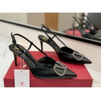 Buy Luxury Valentino VLogo Signature Slingback Pumps 8cm in Calfskin with Strass Black/Grey 2025 VA082109