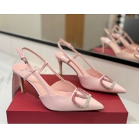 Crafted Valentino VLogo Signature Slingback Pumps 8cm in Calfskin with Strass Light Pink 2025 VA082109