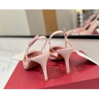 Crafted Valentino VLogo Signature Slingback Pumps 8cm in Calfskin with Strass Light Pink 2025 VA082109