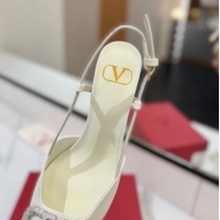 Best Product Valentino VLogo Signature Slingback Pumps 8cm in Calfskin with Strass White/Silver VA082109