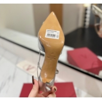 Shop Duplicate Valentino VLogo Signature Slingback Pumps 8cm in Calfskin with Strass Silver-Tone VA082109