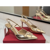 Good Looking Valentino VLogo Signature Slingback Pumps 8cm in Calfskin with Strass Gold-Tone 2025 VA082109