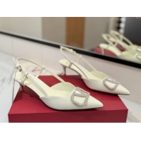 Popular Style Valentino VLogo Signature Slingback Pumps 4.5cm in Calfskin with Strass White/Silver 2025 VA082109