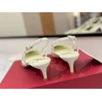 Popular Style Valentino VLogo Signature Slingback Pumps 4.5cm in Calfskin with Strass White/Silver 2025 VA082109