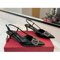 Shop Cheap Valentino VLogo Signature Slingback Pumps 4.5cm in Calfskin with Strass Black/Grey 2025 VA082109