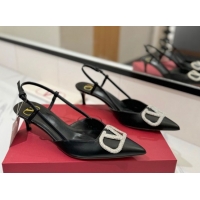 Luxury Cheap Valentino VLogo Signature Slingback Pumps 4.5cm in Calfskin with Strass Black/Silver VA082109