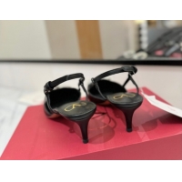 Luxury Cheap Valentino VLogo Signature Slingback Pumps 4.5cm in Calfskin with Strass Black/Silver VA082109