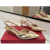 Shop Duplicate Valentino VLogo Signature Slingback Pumps 4.5cm in Calfskin with Strass Gold-Tone 2025 VA082109