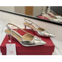 Popular Style Valentino VLogo Signature Slingback Pumps 4.5cm in Calfskin with Strass Silver-Tone 2025 VA082109