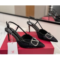 Cheap Price Valentino VLogo Signature Slingback Pumps 8cm in Velvet Black 2025 VA082109