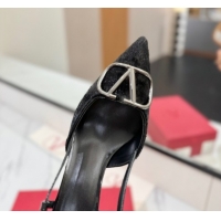 Cheap Price Valentino VLogo Signature Slingback Pumps 8cm in Velvet Black 2025 VA082109