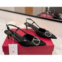 Duplicate Valentino VLogo Signature Slingback Pumps 4.5cm in Velvet Black 2025 VA082109
