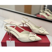 Big Discount Valentino VLogo Signature Slingback Pumps 4.5cm in Matte Calfskin All White 2025 VA082110
