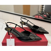 Grade Valentino VLogo Signature Slingback Pumps 4.5cm in Matte Calfskin All Black 2025 VA082110