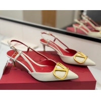 Hot Style Valentino VLogo Signature Slingback Pumps 4.5cm in Matte Calfskin White/Gold 2025 VA082110