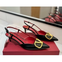 Big Discount Valentino VLogo Signature Slingback Pumps 4.5cm in Matte Calfskin Black2 2025 VA082110