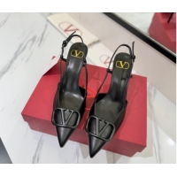 Best Price Valentino VLogo Signature Slingback Pumps 8cm in Matte Calfskin All Black VA082110