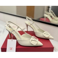 Good Quality Valentino VLogo Signature Slingback Pumps 8cm in Matte Calfskin All White 2025 VA082110