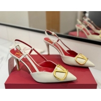 Most Popular Valentino VLogo Signature Slingback Pumps 8cm in Matte Calfskin White/Gold 2025 VA082110