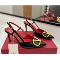 Sumptuous Valentino VLogo Signature Slingback Pumps 8cm in Matte Calfskin Black2 2025 VA082110