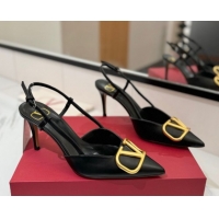 Top Grade Valentino VLogo Signature Slingback Pumps 8cm in Matte Calfskin Black/Gold 2025 VA082110