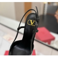 Top Grade Valentino VLogo Signature Slingback Pumps 8cm in Matte Calfskin Black/Gold 2025 VA082110