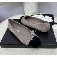 Promotional Chanel CC 25A Ballet Flat In Suede Leather CH1023 Dark Grey/Black 2025