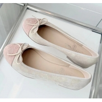 ​Promotional Chanel CC Ballet Flats with Bow Pastel Suede CH1023 Beige Gray/Mix Pink