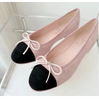 Inexpensive Chanel CC Ballet Flats with Bow Pastel Suede CH1023 Pink/Black