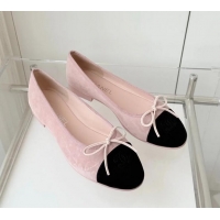 Inexpensive Chanel CC Ballet Flats with Bow Pastel Suede CH1023 Pink/Black
