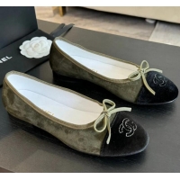 Buy Cheap Chanel CC Ballet Flats With Bow Suede CH1023 Moss Green/Black Canvas