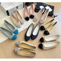 Best Quality Chanel CC 25A Ballet Flat With Bow Suede CH1023 Beige/Black