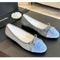 ​Trendy Design Chanel CC Ballet Flat With Bow Suede CH1023 Grey/Cloud Blue Canvas