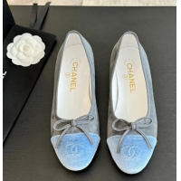​Trendy Design Chanel CC Ballet Flat With Bow Suede CH1023 Grey/Cloud Blue Canvas