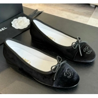 ​Unique Grade Chanel CC Ballet Flat With Bow Suede/Calfskin CH1023 All Black