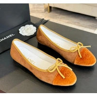 Top Quality Chanel CC Ballet Flat With Bow Suede CH1023 Brown/Amber Canvas
