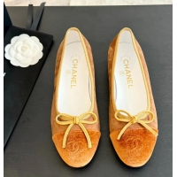 Top Quality Chanel CC Ballet Flat With Bow Suede CH1023 Brown/Amber Canvas